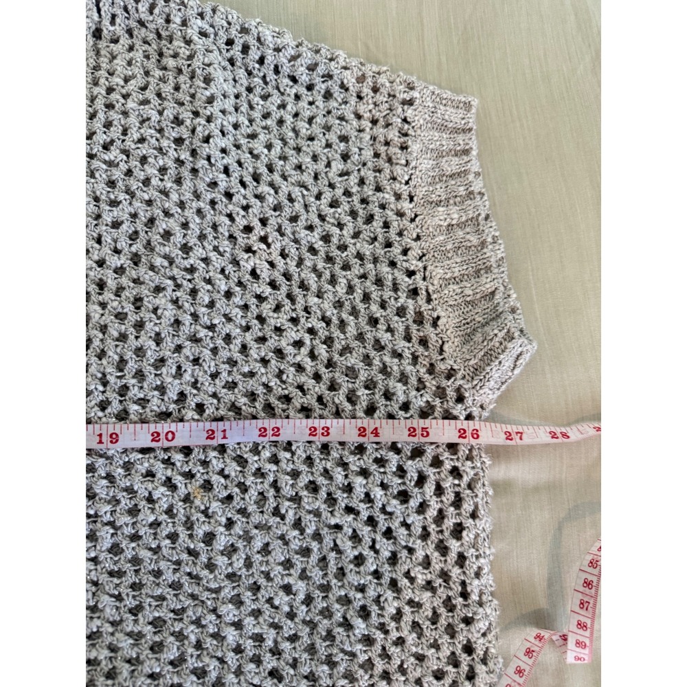 Ann Taylor Open Knit Short Sleeve Sweater‎ Top Oversized Boxy Beige L - Picture 5 of 6